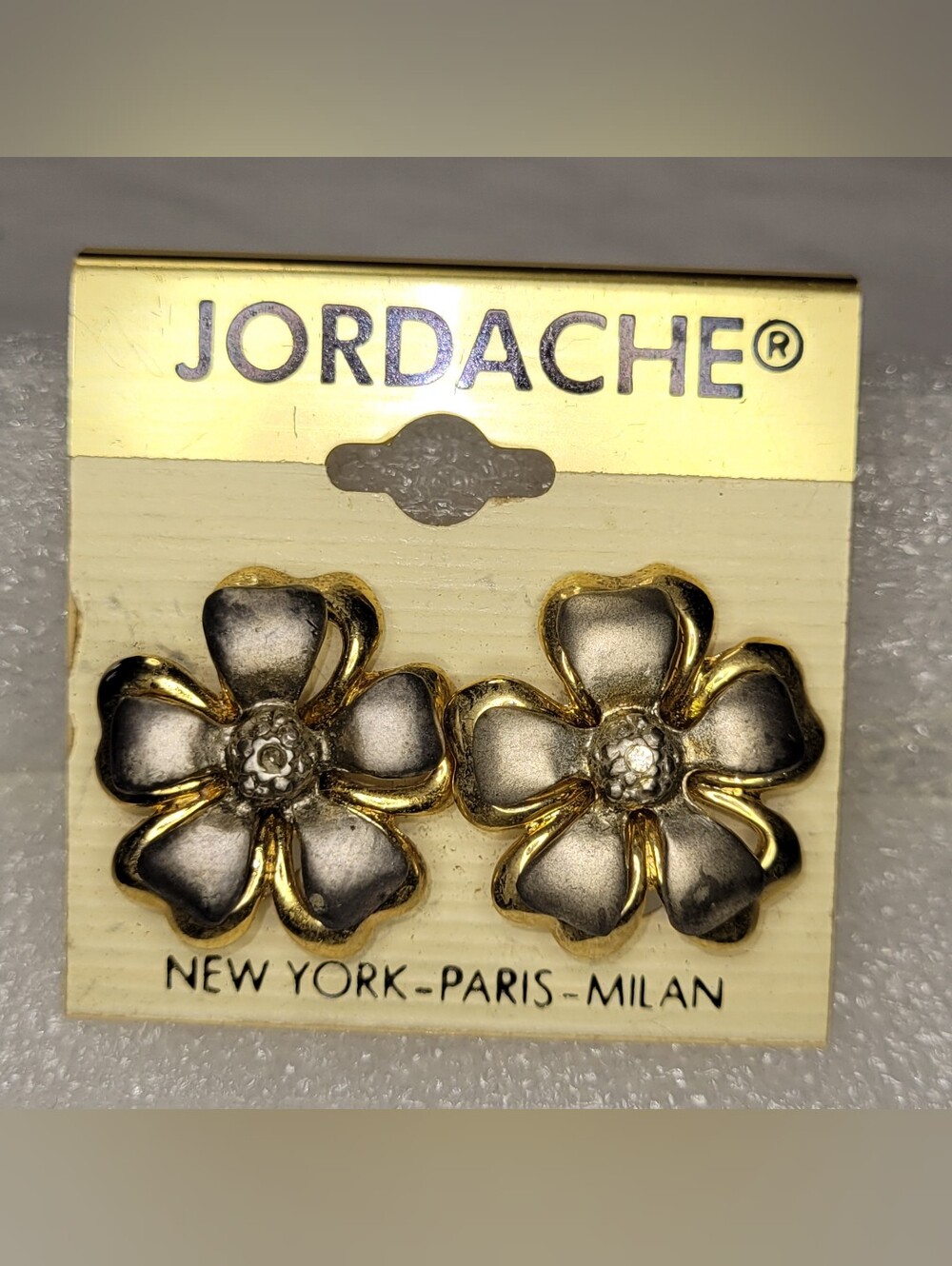 Vintage Jordache two-tone dogwood flower Clip On earrings